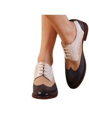 Perforated Wingtip Oxford Flats Multicolor Brogue Lace-Up Shoes Women’s